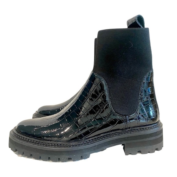 NWT -Loeffler Randall Bridget Chelsea Combat Boots Black Patent Leather Size 5.5 - Picture 7 of 15